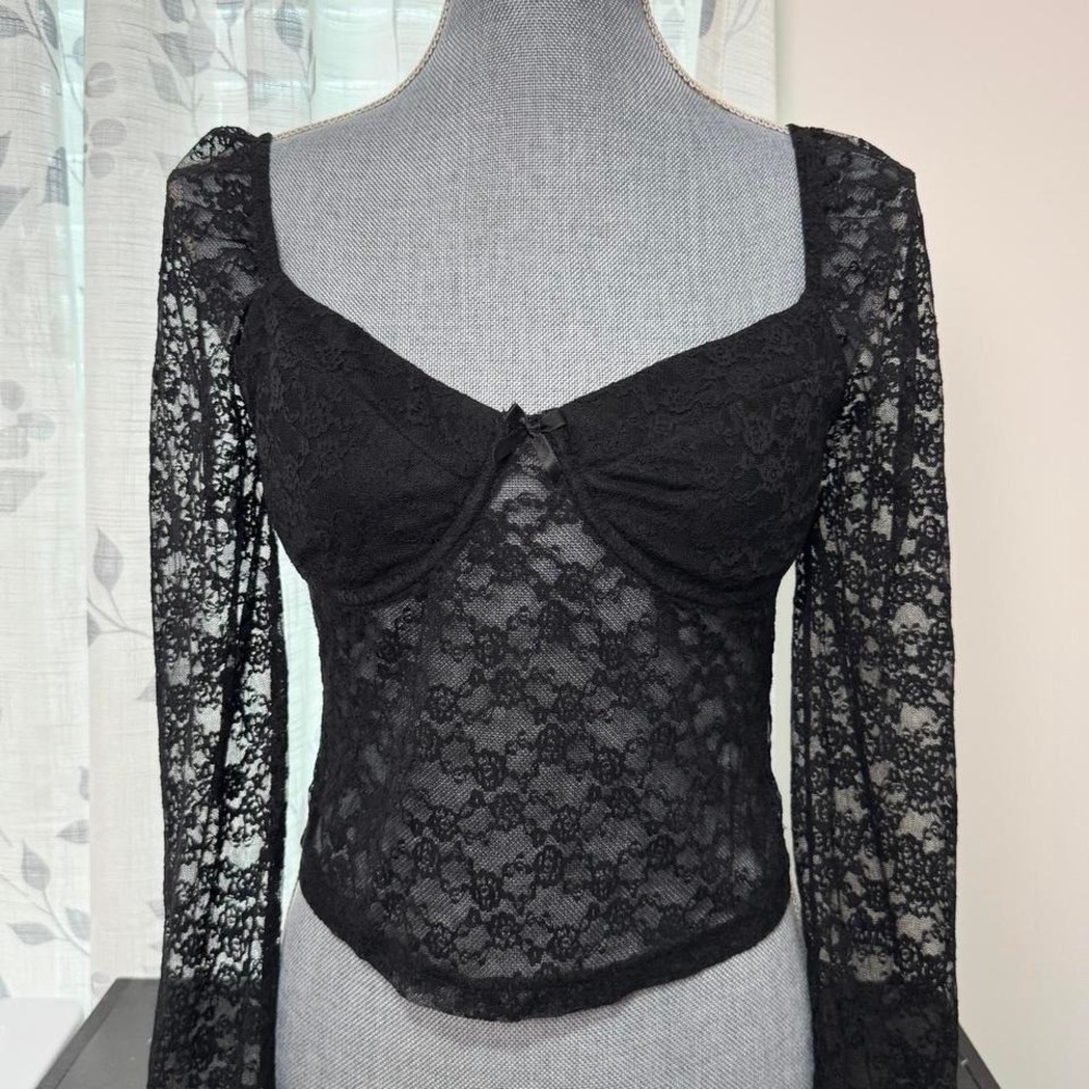 Princess Polly Black Lace Bustier Long Sleeve Top Sz 6 Goth Whimsigoth Coquette